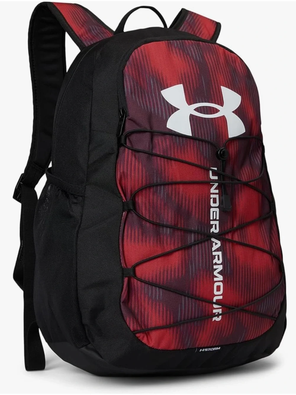 Under Armour Hustle Sport Red/Black Backpack Bungee Front & Matching Lunchbox